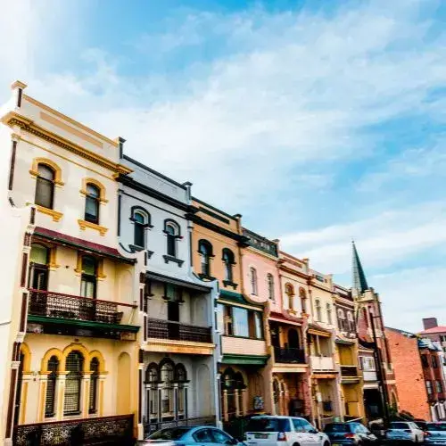 Colourful terraces on Watt Street in Newcastle East