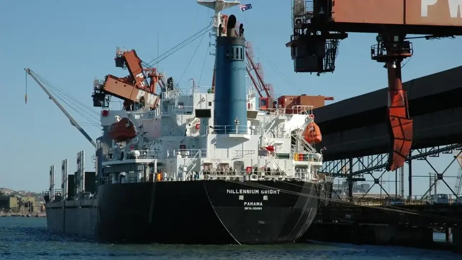 Cargo loading on a large ship at Newcastle Port