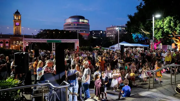 A crowd gathered for Newcastle's New Annual festival's opening night in Civic Park. 