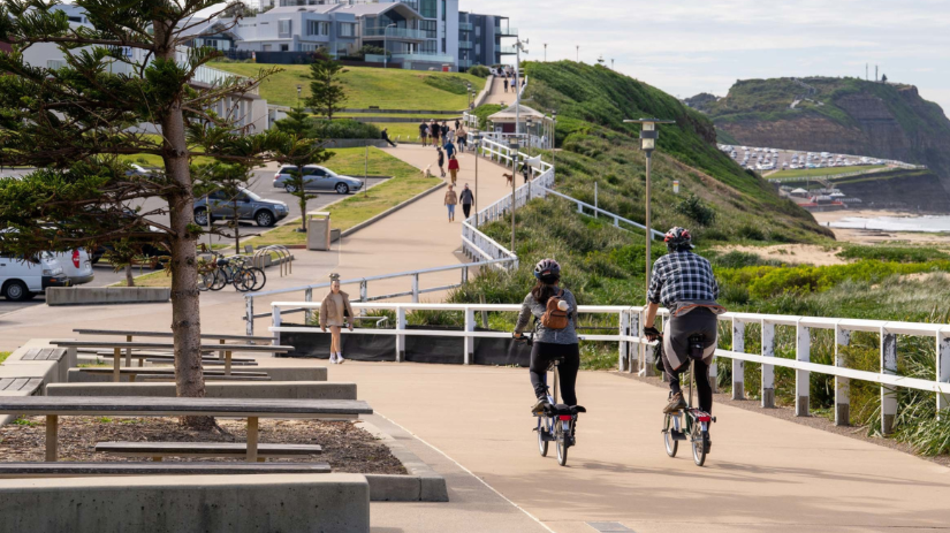 Riding along the Bathers Way at Merewether